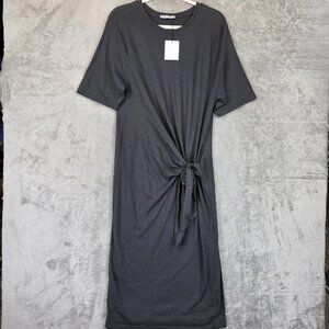 Zara Trafaluc Dress Womens Small Gray Knot Front Midi Short Sleeve Casual S